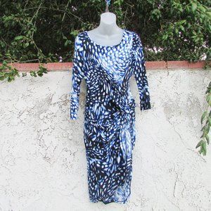 Adrianna Papell multi blue ruched dress M